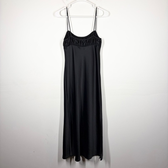 Anthropologie Square Neck Black Satin Slip Dress Size Small Petite - Picture 7 of 13